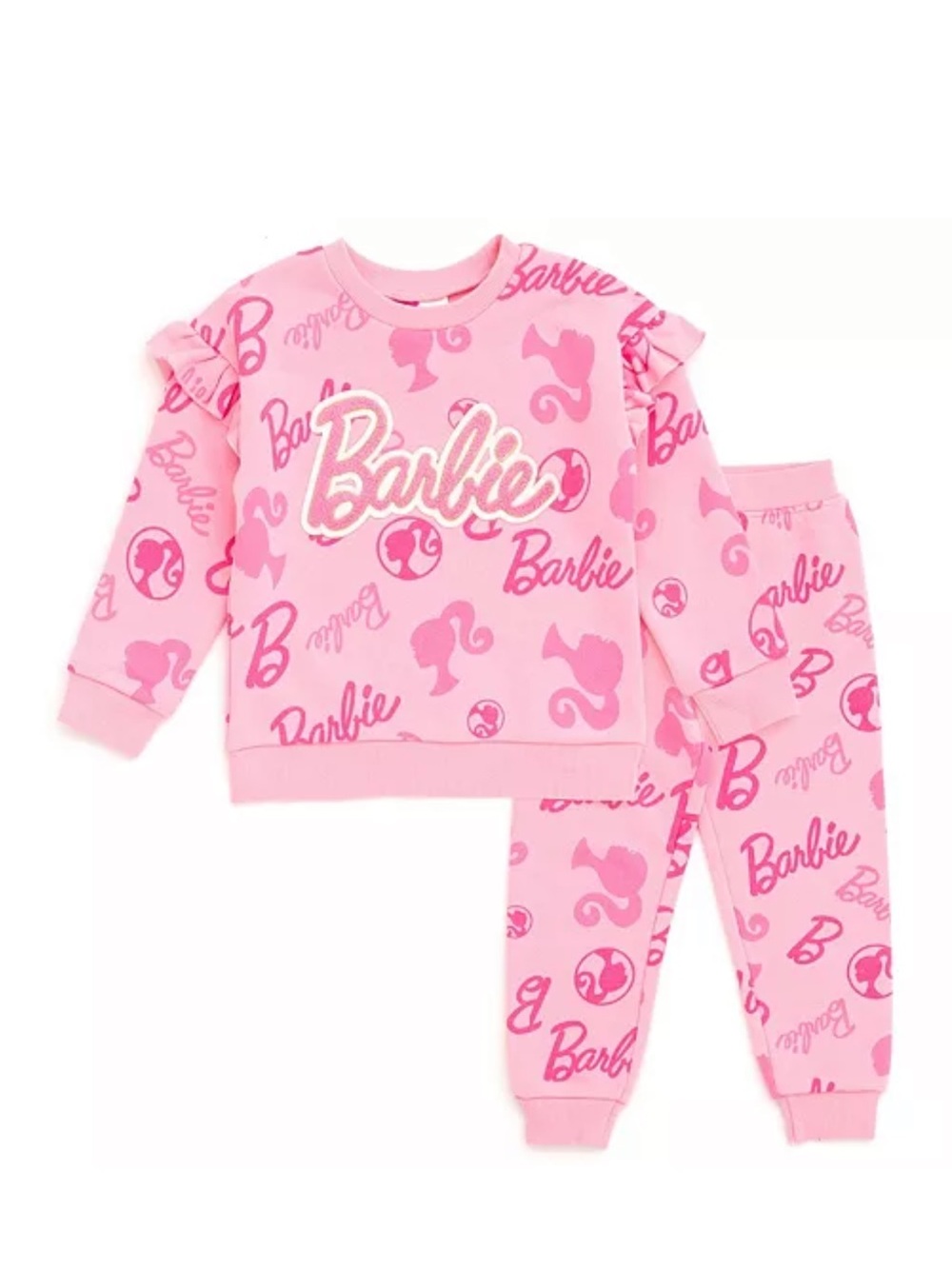 TODDLER Girls Barbie Embossed Terry Logo Jogger Sweatshirt Set 3T Pink Sweats
